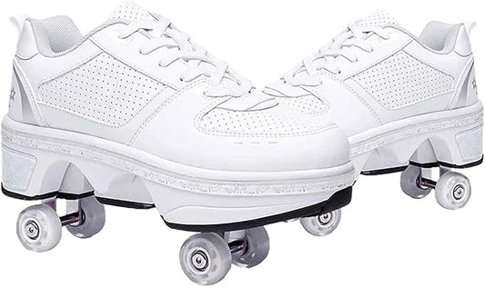 Double-Row Deform Wheel Automatic Walking Shoes Invisible Deformation Roller Skate 2 in 1 Removable Pulley Skates Skating Parkour