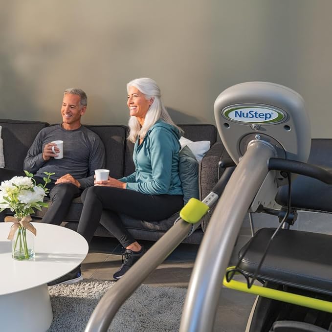 T4r Recumbent Cross Trainer Stepper, Gray/Green, Low-Impact Exercise with Adjustable Arm & Leg Position, 360-Degree Swivel Seat, Engaging Programs, & Compatible with Free NuStep Wellness App