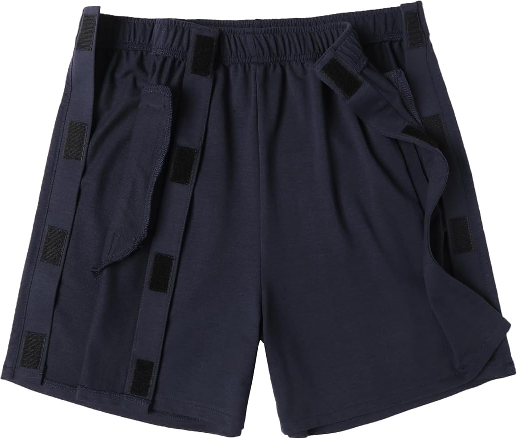 Deyeek Unisex Tear Away Shorts Snap On Athletic Cotton Shorts Post Knee Surgery Recovery Hip Replacement Pants with Pockets