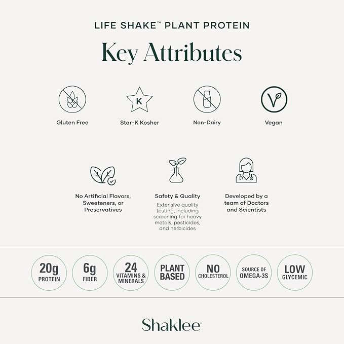 Shaklee Life Shake™ Plant Protein French Vanilla - Complete Meal Replacement with 20g Protein, 6g Fiber, 24 Vitamins & Minerals - Supports Satiety & Healthy Weight - Non-GMO - 14 Servings