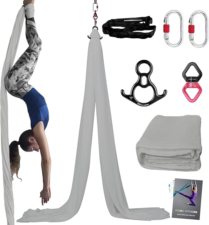 PRIOR FITNESS Aerial Silks Kit Colorful 9/15/20 Yards 40D Nylon Fabric Hammock Set With Hardware & Guide for All Levels Of Aerial Yoga Practice and Acrobatic Flying For Adults Aerial silk