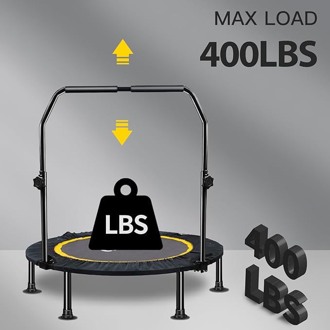 CLORIS 40in Folding Trampoline Mini Trampoline Rebounder Trampoline for Adults Fitness Trampoline with Adjustable Foam Handle, with safty Padded Cover Best Gift for Kids/Adult