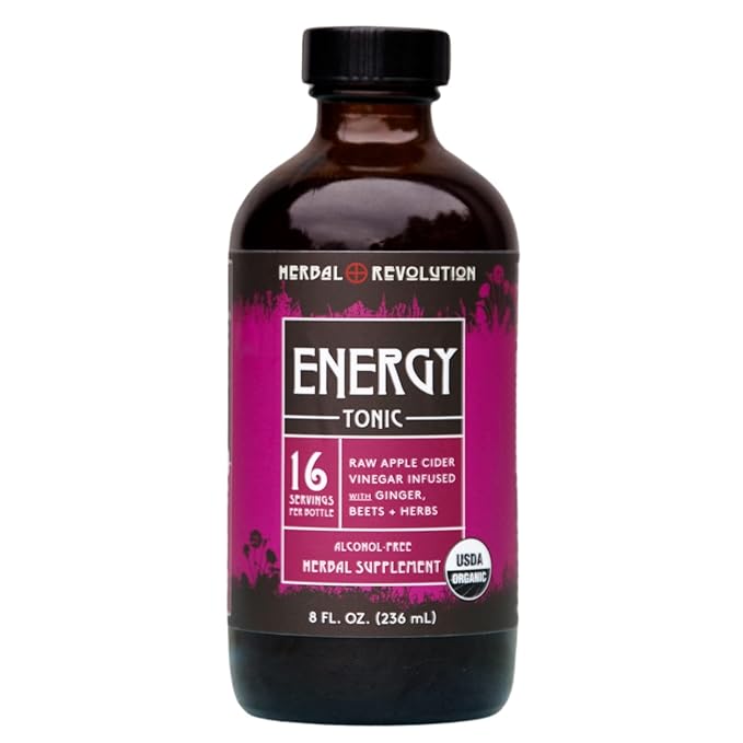 Herbal Revolution Energy Tonic | Beets + Ginger | Daily Herbal Tonic Blend of Apple Cider Vinegar and Vegetables Supports Good Health | 8 Fl Oz Bottle
