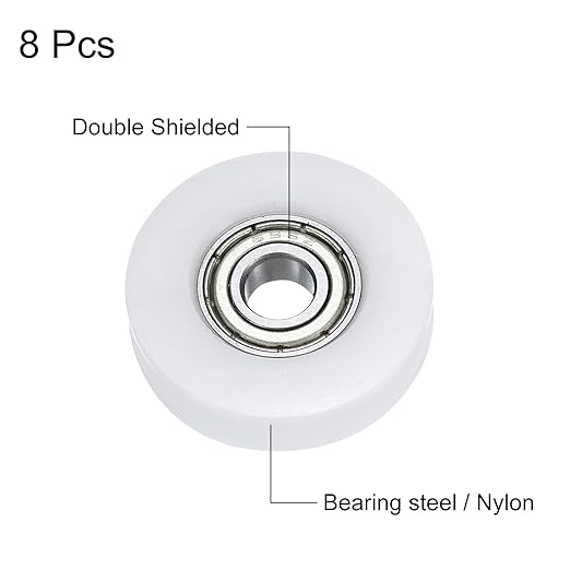 uxcell 8pcs Nylon Pulley U-Groove Ball Bearing 6x27x7mm U Groove Roller Wheel (GCr15) Chrome Steel Bearings, ABEC3