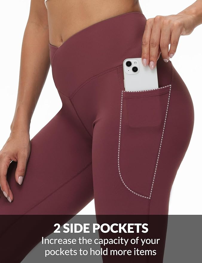 baleaf Women's V Crossover Flare Leggings with Pockets Yoga Pants High Waist Casual Workout Gym Bell Bottom Leggings