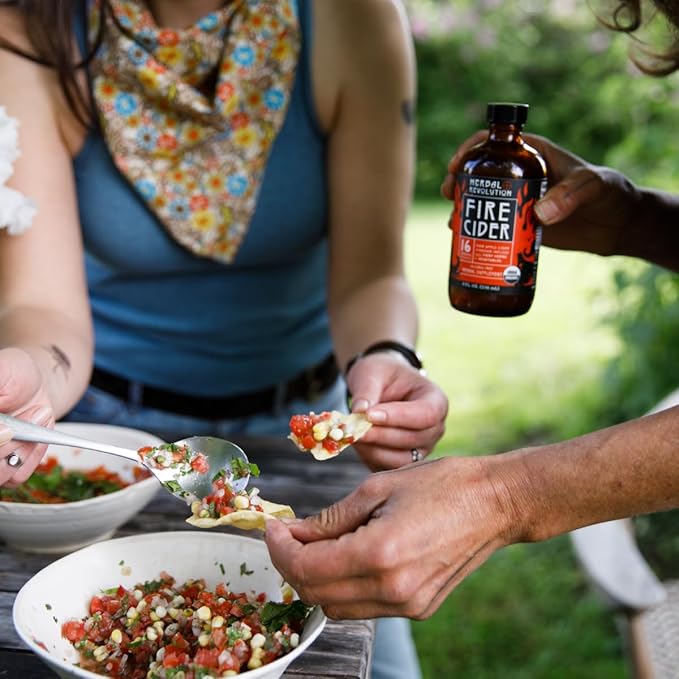Herbal Revolution Fire Cider Apple Cider Vinegar - Certified Organic Non-GMO ACV Infused with Ginger, Horseradish, Hot Peppers, Honey, and More - Made Using Regenerative Farming Practices 16 Oz