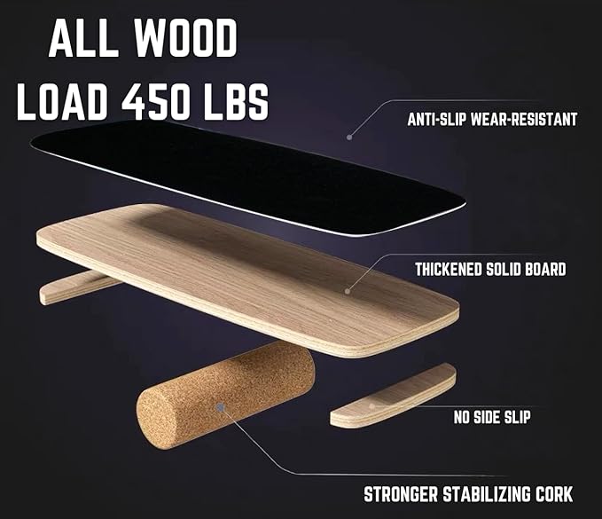 Balance Board trainer for Adults Kids,Hockey snowboard wobble board,450Lbs remarkable core trainer made of wood/Less Plastic
