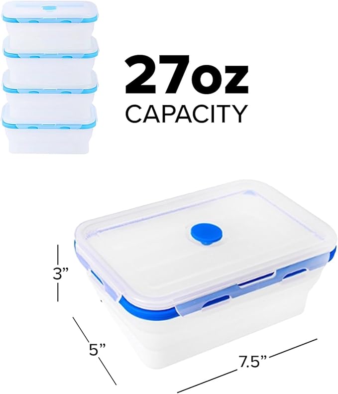 Collapsible Silicone Food Storage Containers, BPA Free, Microwave, Freezer and Dishwasher Safe, Lunch, Meal Prep, Travel, Space-Saving