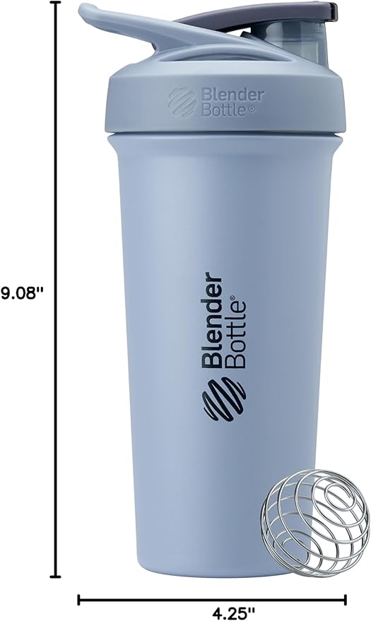 BlenderBottle Sport Sleek Insulated Stainless Steel Shaker Bottle with Wire Whisk, 25-Ounce, Dusty Blue – Protein Shakes & Hydration for Athletes & Fitness Enthusiasts, Easy Mixing, Slim Easy to Hold, Keeps Drinks Cold, Lockable Lid