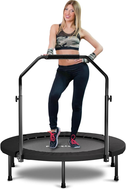 Rebounder Trampoline for Adults - 40" Foldable Mini Trampoline Fitness Rebounder with Adjustable U-Bar Handle, Max Load 350lbs,Stable Quiet Indoor/Outdoor Exercise Equipment