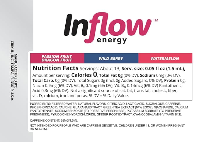 Cirkul Inflow Energy Flavor Cartridge Variety Pack with Caffeine, 6-Pack (2 Passion Fruit Dragon Fruit, 2 Wild Berry, 2 Watermelon), No Sugar, Zero Calorie Drink Mix