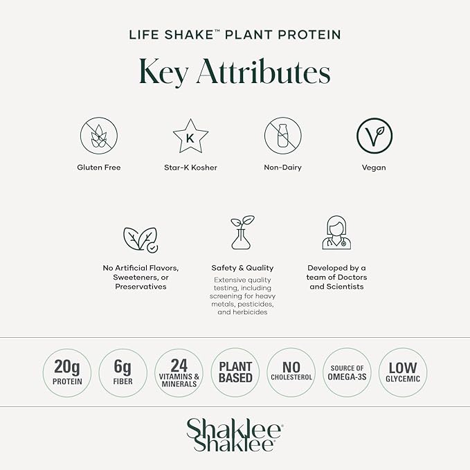 Shaklee Life Shake™ Plant Protein Rich Chocolate - Complete Meal Replacement with 20g Protein, 6g Fiber, 24 Vitamins & Minerals - Supports Satiety & Healthy Weight - Non-GMO - 14 Servings