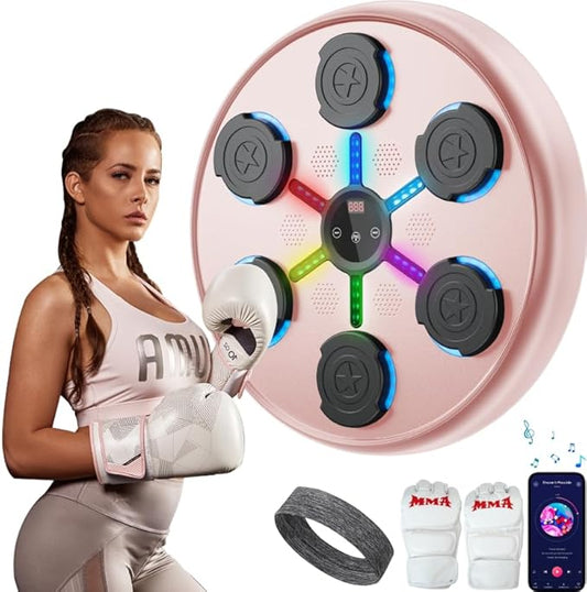 Music Boxing Machine, 2025 Upgrade Boxing Music Workout Machine for Adults Women Kids, Smart Bluetooth Boxing Music Trainer, Wall Mounted Musical Punching Pad, Boxing Machine with Gloves and Headband