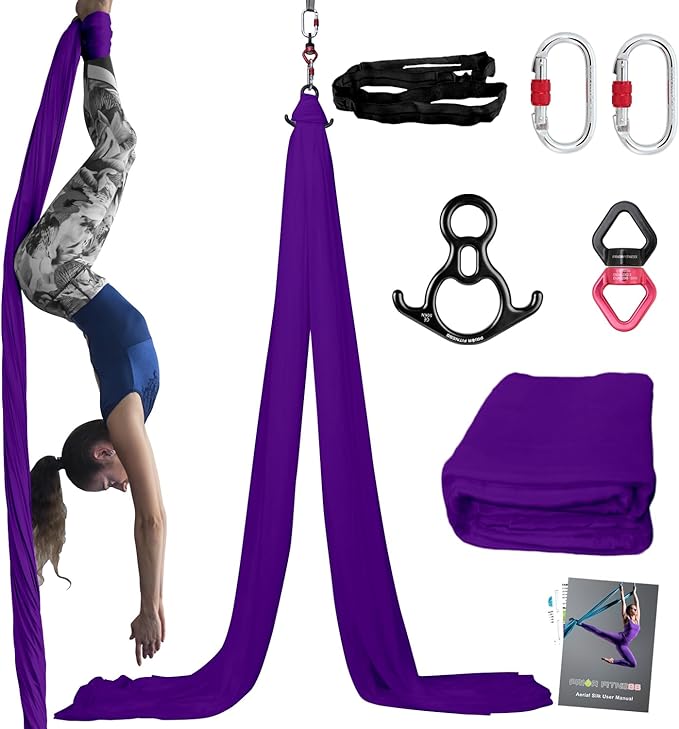 PRIOR FITNESS Aerial Silks Kit Colorful 9/15/20 Yards 40D Nylon Fabric Hammock Set With Hardware & Guide for All Levels Of Aerial Yoga Practice and Acrobatic Flying For Adults Aerial silk