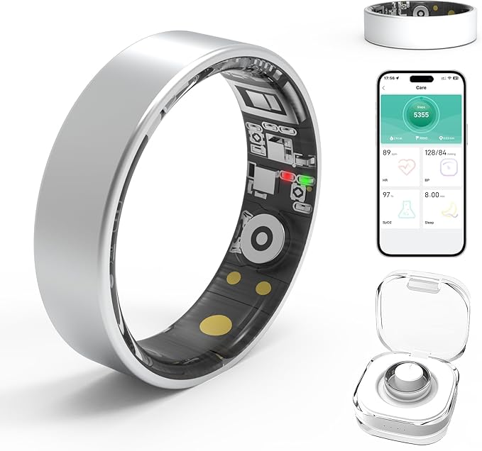 Smart Rings for Women Men,Fitness Tracker Ring,Heart Rate,Blood Oxygen,Blood Pressure,Step Tracker,Sleep Monitoring,No Subscription Fee,IP68 Waterproof Smart Ring for iphone&Android(Silver 12)