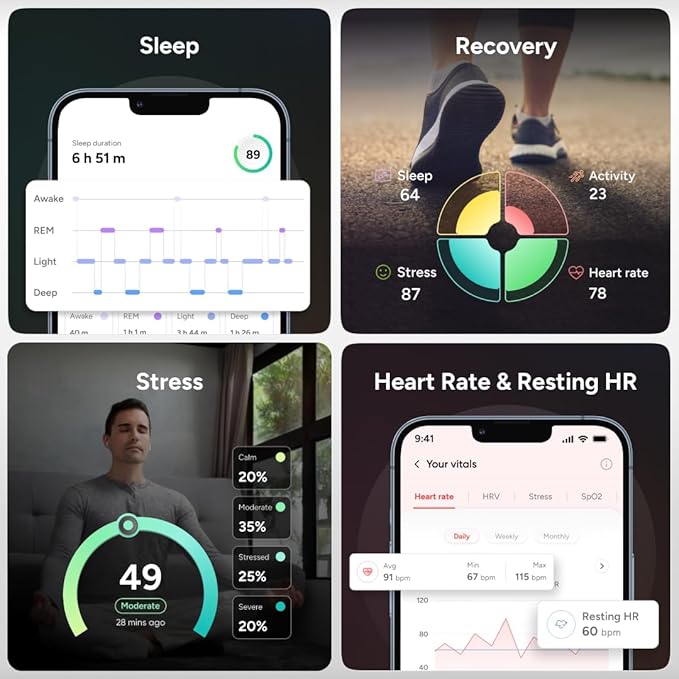 Gabit Smart Ring | Sleep, Fitness, Nutrition, Stress | 7+ Day Battery, 30+ Workout Modes, AI Health Coach, Weight Loss | Buy Sizing Kit First | Health Tracker for Men & Women | Titanium, Matte Black 8