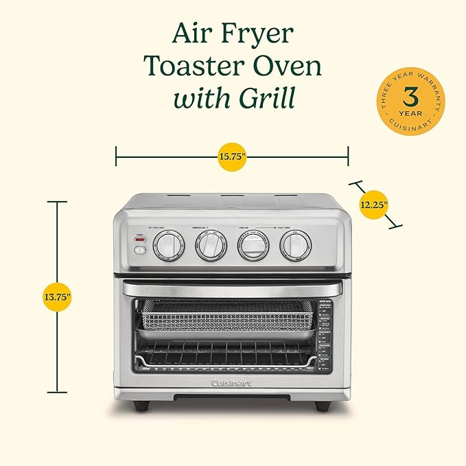 Cuisinart Air Fryer Toaster Oven with Grill, 1800W 8-1 Air Fryer Oven with Bake, Convection Bake, Grill, Broil and Warm Options, Large Capacity, 60-Minute Timer, TOA-70, Stainless Steel