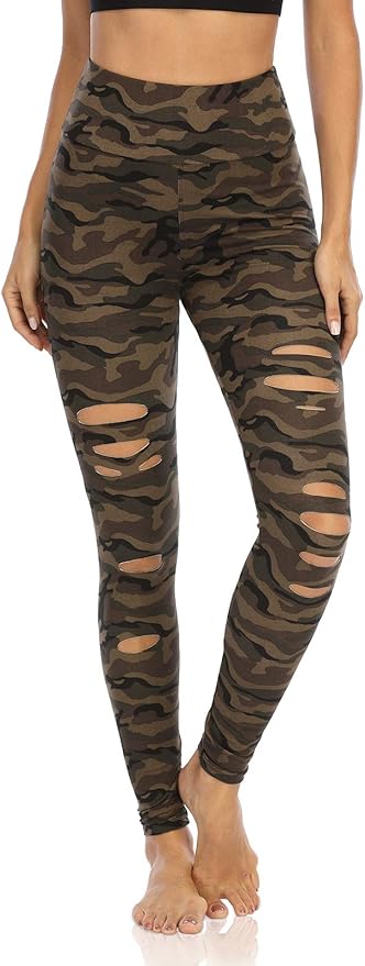 DIBAOLONG Womens High Waist Yoga Pants Cutout Ripped Tummy Control Workout Running Yoga Skinny Leggings