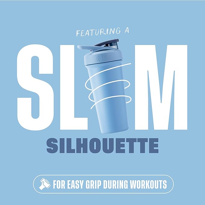 BlenderBottle Sport Sleek Insulated Stainless Steel Shaker Bottle with Wire Whisk, 25-Ounce, Dusty Blue – Protein Shakes & Hydration for Athletes & Fitness Enthusiasts, Easy Mixing, Slim Easy to Hold, Keeps Drinks Cold, Lockable Lid