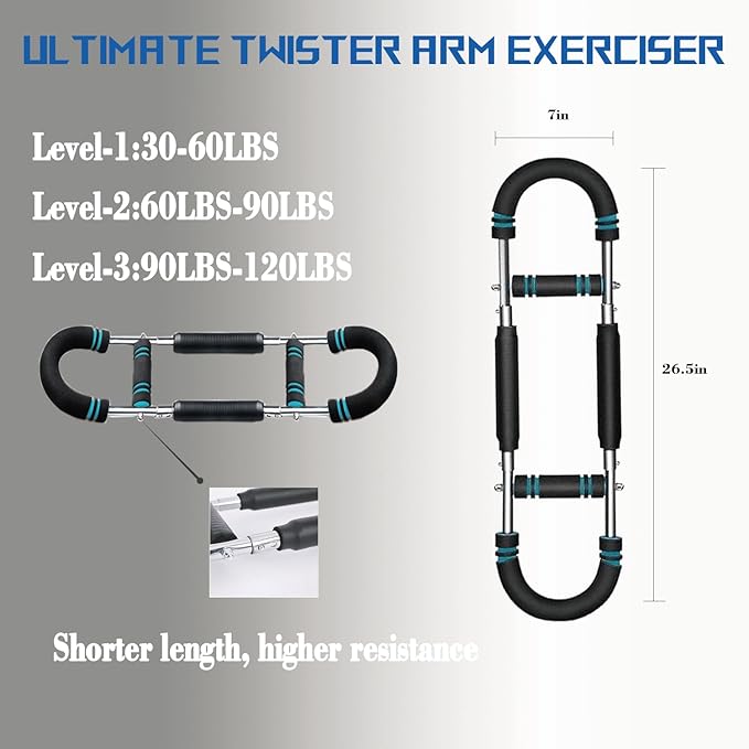 Twister Arm Exerciser, Chest Workout Equipment, Portable Power Twister Bar, Adjustable Spring Workout Bar for Enhancing Upper Body Muscle, 30-120lbs