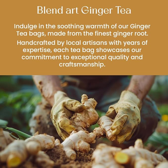 Blendart Ginger Tea Bags, 100 Teabags, 2g/bag - 100% Pure Ginger Root Tea Bag - Warm & Spicy Caffeine Free Ayurvedic Herbal Tea - Support Digestion & Boost Immunity Pyramid Teabags