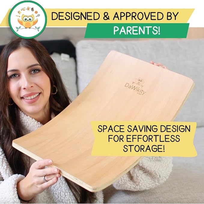 Balance Board - Wooden Wobble Board for Kids - Compact Balancing Trainer - Poplar Core - Eco-Coating - Sensory Motor Development - Core Strengthening - 17x12x3", Up to 480 lbs Capacity