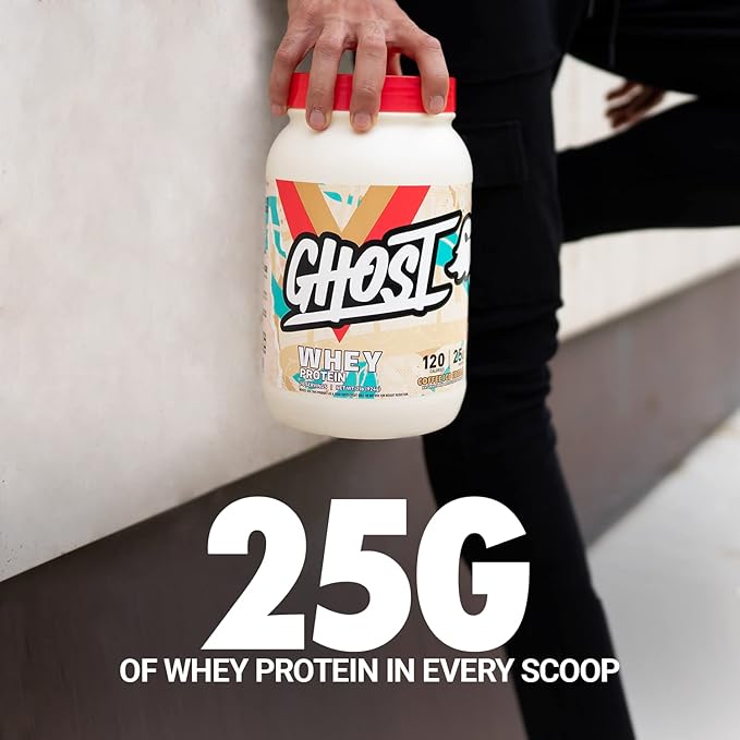 GHOST Whey Protein Powder, Coffee Ice Cream - 2LB, 25G of Protein - Whey Protein Blend - Post Workout Fitness & Nutrition Shakes, Smoothies, Baking & Cooking - Soy & Gluten-Free