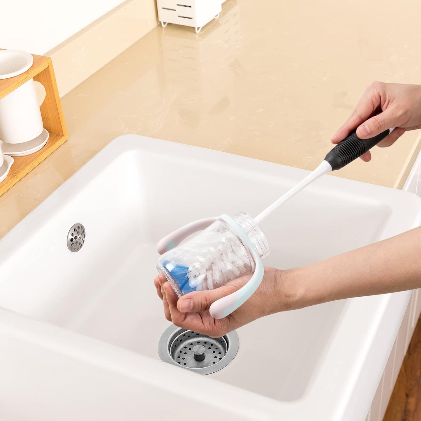 Amazer Bottle Brush Cleaner, Long Flexible Handle Bottle Brush Scrub for Water Bottles, Glasswares, Tumblers, Travel Coffee Mugs, 2 Pack