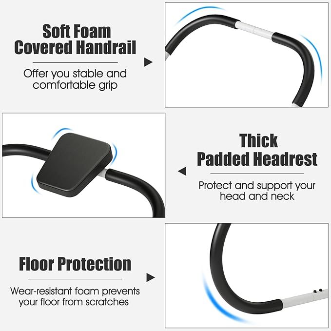 GYMAX Ab Cruncher, Abdominal Trainer Sit up Assistant Roller with Padded Headrest, Fitness Exercise Training Machine for Core Muscle, Home Gym Portable Ab Mat Trainer (White)