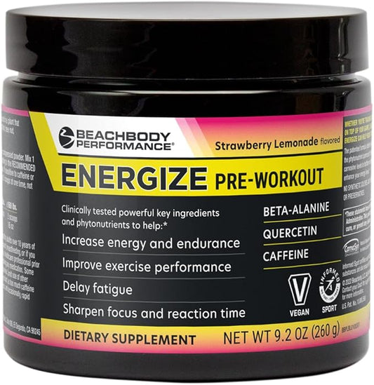 BODi Energize Pre Workout Powder - Beta-Alanine, Quercetin & Low-Dose Caffeine Formula for Enhanced Energy & Focus, Increase Energy & Endurance Supplement, Strawberry Lemonade, 40 Servings