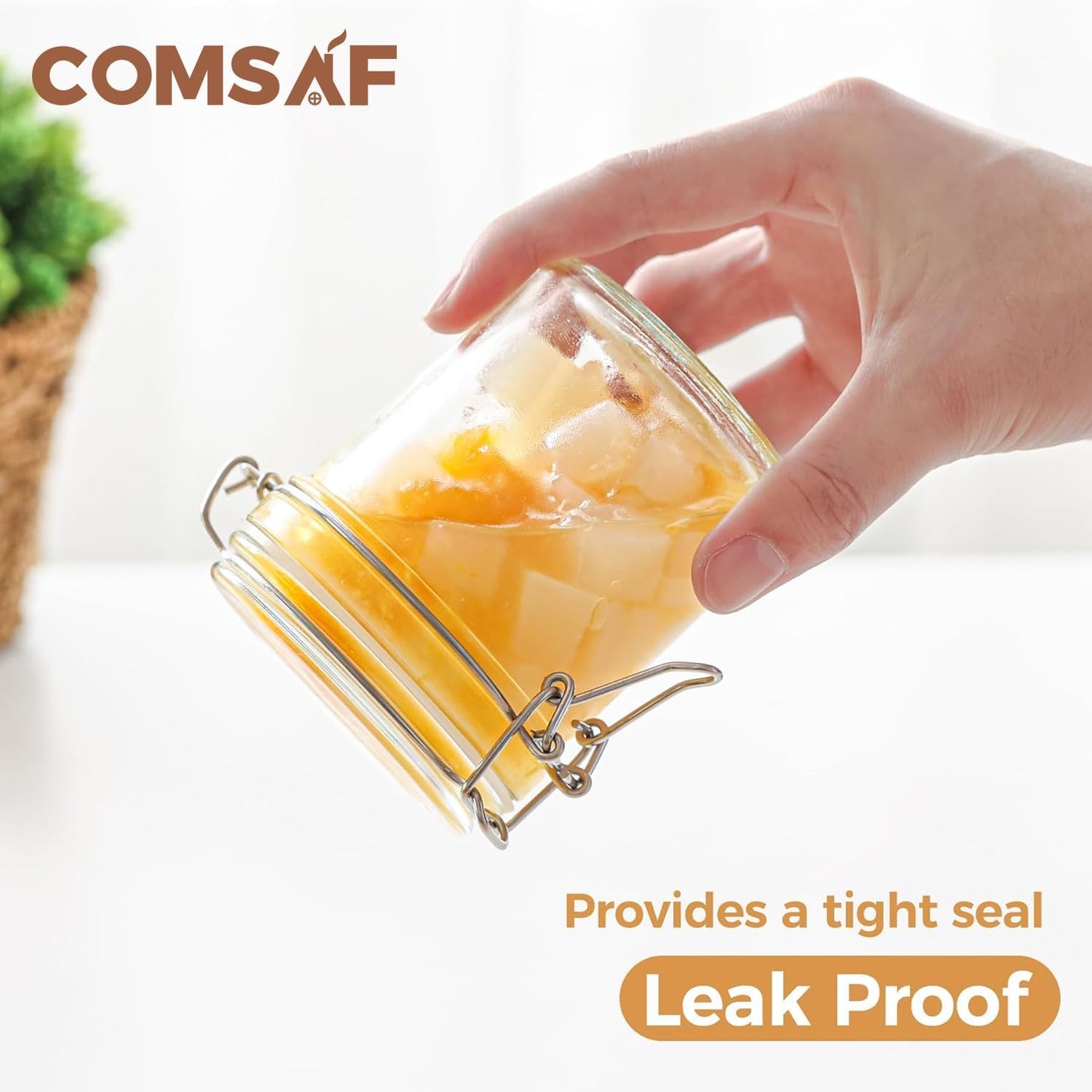 ComSaf 8oz Small Airtight Glass Jars Set of 12 with Lid Food Storage Jar Round, Mini Storage Container with Clear Preserving Seal Wire Clip Fastening for Kitchen Canning, Jam, Spice, Honey, Mason Jars