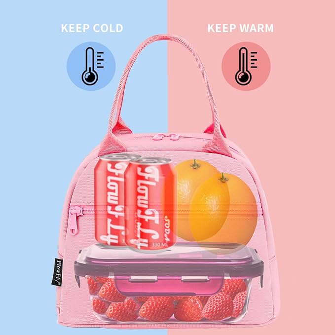 FlowFly Lunch Bag for Women Insulated Lunch Box Corduroy Lunch Tote Cooler for Travel Work Picnic, Pink