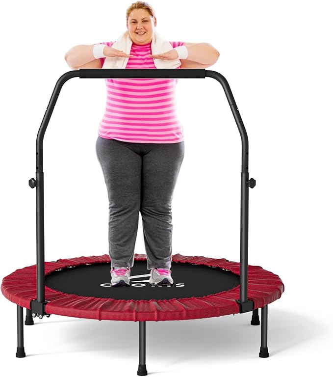 CLORIS 40in Folding Trampoline Mini Trampoline Rebounder Trampoline for Adults Fitness Trampoline with Adjustable Foam Handle, with safty Padded Cover Best Gift for Kids/Adult