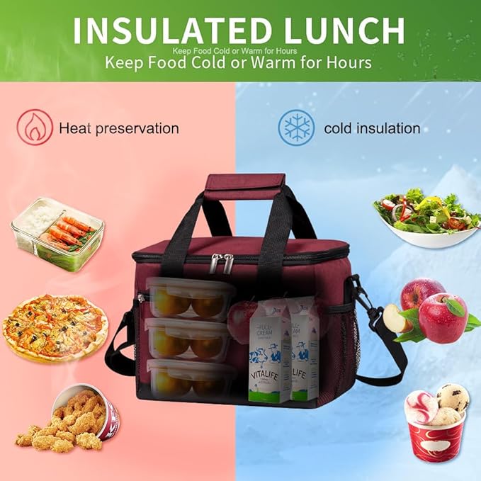 iknoe Large Foldable Cooler Bag, 8.5L Insulated Lunch Bag, Leakproof Lunch Cooler Tote with Multi-Bag Design Suitable for Beach, Picnic and Office Use,Red 15-Can