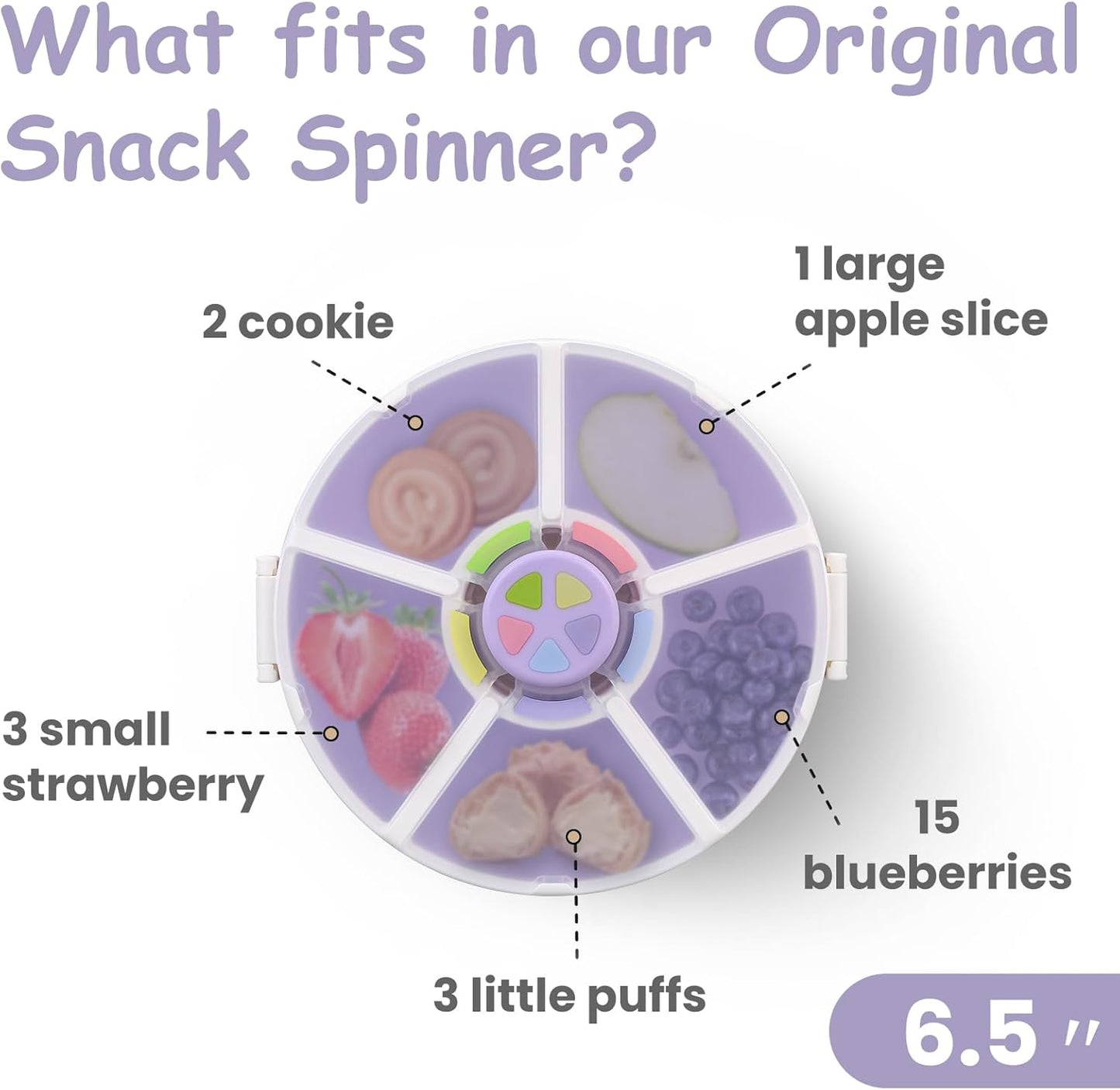 Snack Spinner Set for Kids – 2-Pack, Includes Rotating Snack Container & Classic Sectioned Snack Box, BPA-Free, Dishwasher Safe, Perfect for Travel, Purple