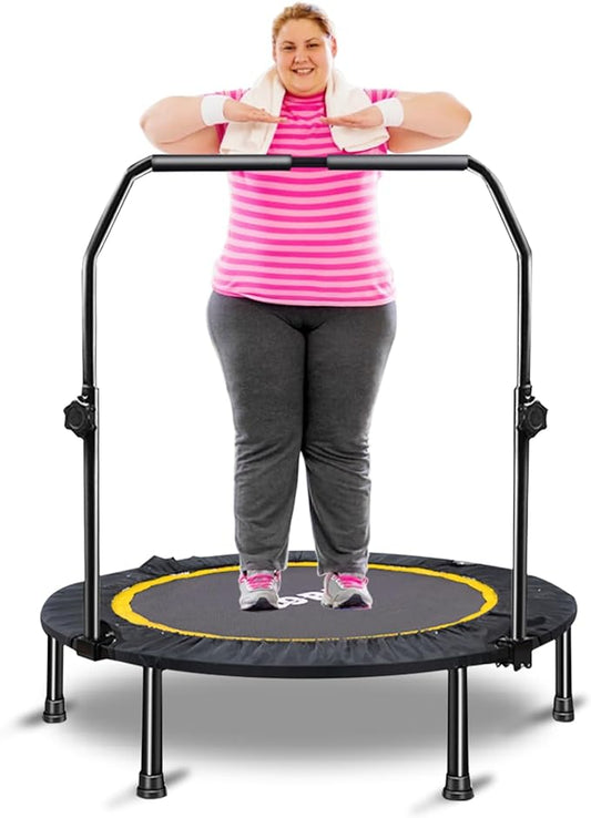 CLORIS 40in Folding Trampoline Mini Trampoline Rebounder Trampoline for Adults Fitness Trampoline with Adjustable Foam Handle, with safty Padded Cover Best Gift for Kids/Adult