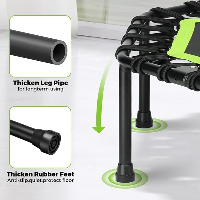 ONETWOFIT Foldable Rebounder Trampoline for Adults, 40/42/45” Mini Fitness Trampoline W/Adjustable Foam Handle Bungees, Quiet Exercise Trampoline for Personal Indoor Workout