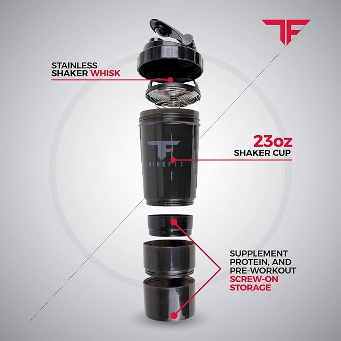 ThinkFit Insulated Meal Prep Lunch Box with 6 BPA-Free, Reusable, Microwavable, Freezer Safe Food Portion-Control Containers, Shaker Cup, Pill Organizer, Lunch Bag with Storage Pocket - (Black)