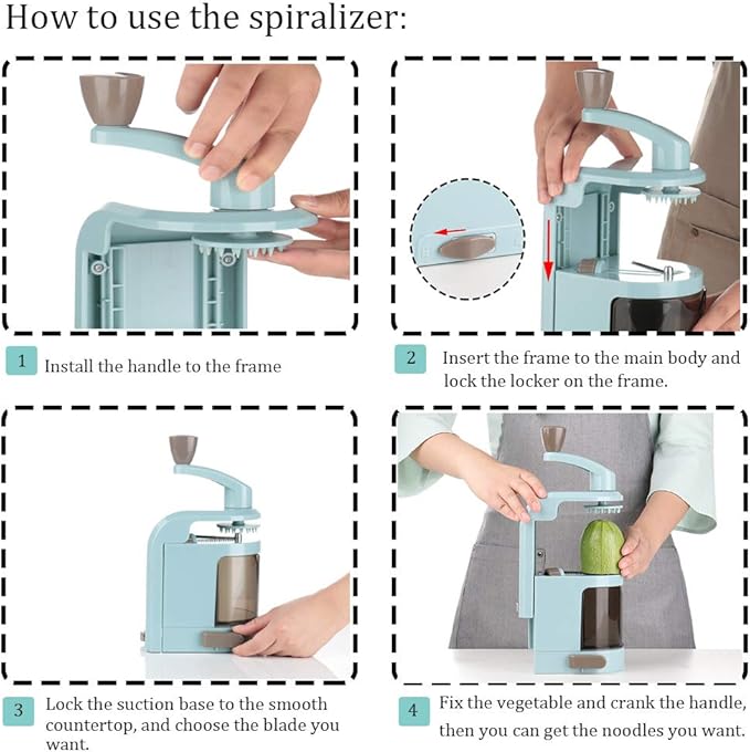 Ourokhome Vegetable Spiralizer Zucchini Noodles Maker – 4 Built-in Spiral Slicer Blade for Veggie Spaghetti Paste