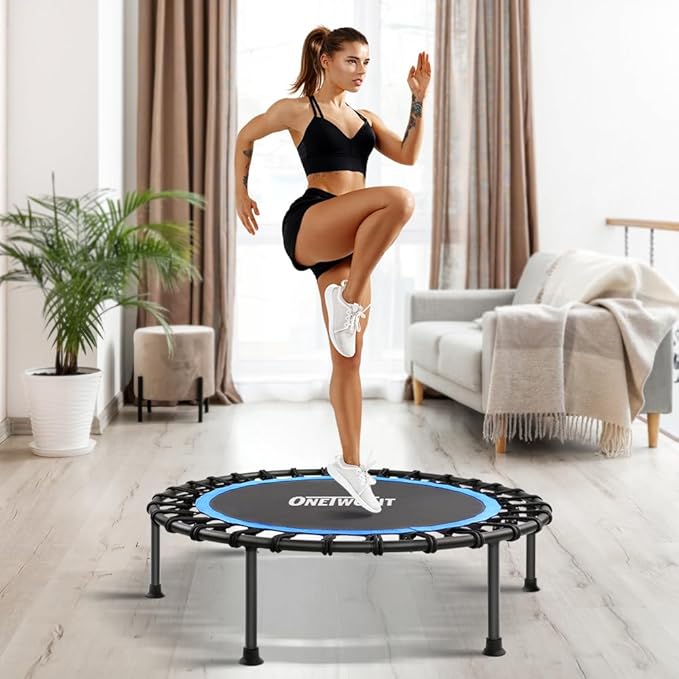 ONETWOFIT 42"/45" Rebounder Trampoline for Adults, Silent Mini Trampoline Indoor Exercise Fitness Trampoline Bungee Rebounder Workout Max Load 330lbs
