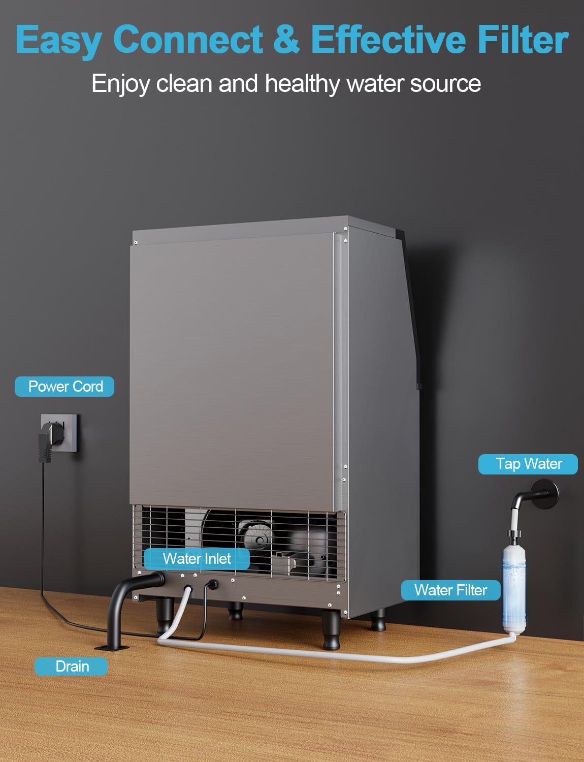 Commercial Ice Maker Machine, 100 lbs/24H Under Counter Ice Machine with 34lbs Ice Storage, Stainless Steel Freestanding Ice Makers for Home Bar Restaurant Outdoor, 45 Ice Cubes