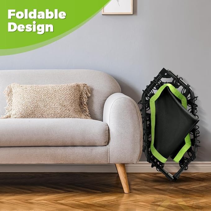 ONETWOFIT Foldable Rebounder Trampoline for Adults, 40/42/45” Mini Fitness Trampoline W/Adjustable Foam Handle Bungees, Quiet Exercise Trampoline for Personal Indoor Workout