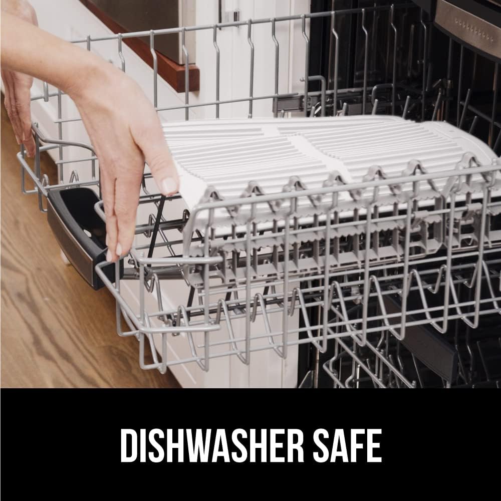 GORILLA GRIP 100% BPA-Free Patented Silicone Dish Drying Mat for Kitchen Counter, Water Catching Ribbed Design, Easy Clean Waterproof Sink Liner, Heat Resistant, Fits Under Rack, 16x12 Inch, White