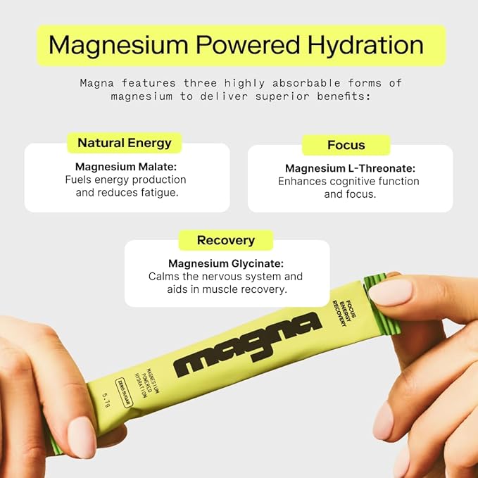 MAGNA Electrolyte Powder Drink Mix for Hydration, Energy & Focus Support with Magnesium L Threonate, Malate & Glycinate, Sodium, Potassium, Vitamin D, B6 & B12, Watermelon Lime Flavor, 7 Servings