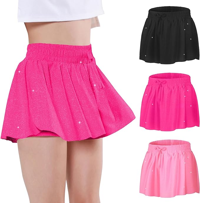 EXARUS Girls Butterfly Shorts Flowy Dance Skirt Cheer Skorts Athletic Tween Clothes Teen Preppy Outfits Flutter Kids