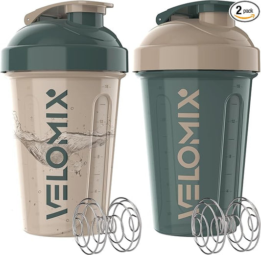'-2 Pack- 20 oz Protein Shaker Bottles for Protein Mixes, 2x Wire Whisk, Leak Proof Shaker Cups for Protein Shakes and Pre Workout, Protein Shaker Bottle Pack, Protein Mixer Cup(Blue&Beige)
