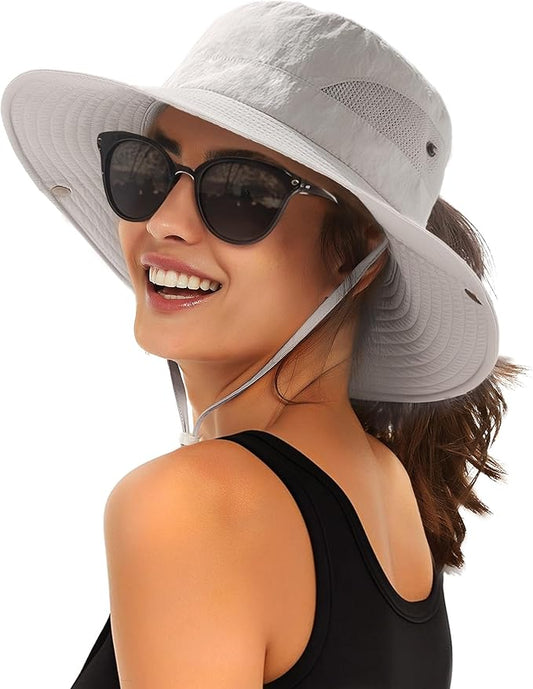 FURTALK Womens Sun Hat with Ponytail Hole Beach Hiking Summer Wide Brim UPF 80+ Outdoor Protection Foldable Bucket Hat