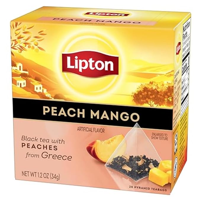 Lipton Black Tea Peach Mango, Pyramid Tea Bags, Flavored Teabags for a Refreshing Cup of Tea, 20 Total Tea Bags