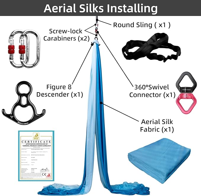 PRIOR FITNESS Aerial Silks Kit Colorful 9/15/20 Yards 40D Nylon Fabric Hammock Set With Hardware & Guide for All Levels Of Aerial Yoga Practice and Acrobatic Flying For Adults Aerial silk