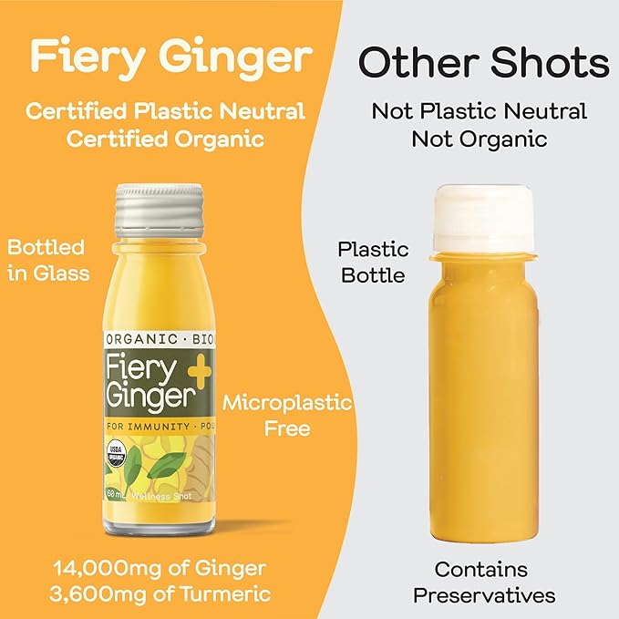 Greenhouse Juice Organic Fiery Ginger Wellness Shots 24-Count 60ml Glass Bottles | Vegan & Gluten-Free